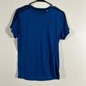 Adidas T-Shirt Mens Small Blue Sport Essentials Climalite 3-Stripe Tee